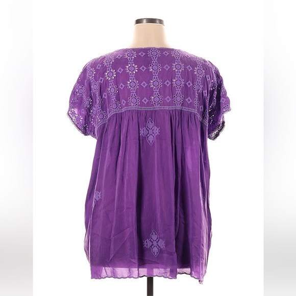 Johnny Was Sally purple oversized embroidered eyelet v-neck blouse XL - Picture 3 of 3